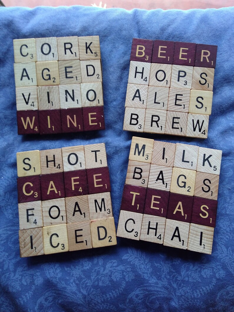 Wine/coffee Mug Coaster Scrabble Tile Burgundy and Pine Set of Etsy