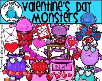 Valentine's Day Monsters Clip Art Set - Chirp Graphics