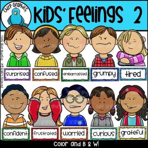 Children&#39;s Feelings Faces Clip Art Set 2 - Chirp Graphics