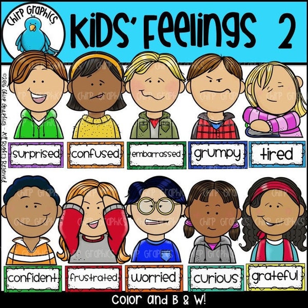Children's Feelings Faces Clip Art Set 2 - Chirp Graphics