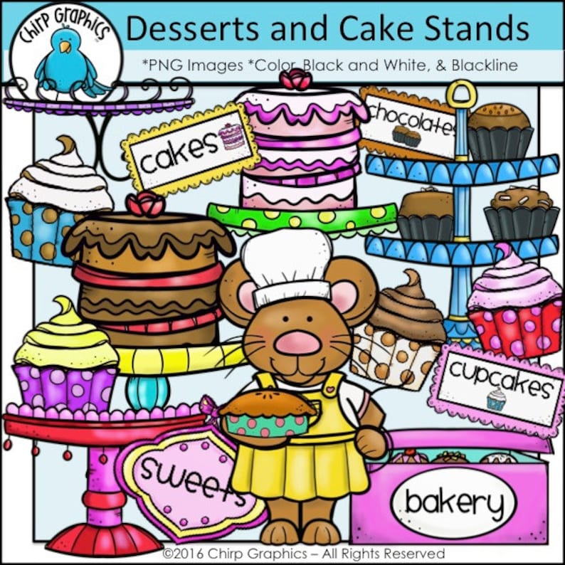 Dessert and Cake Stands Clip Art Set Chirp Graphics
