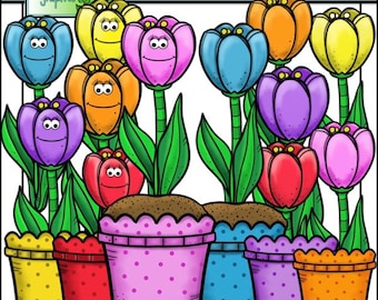 Tulips and Flower Pots Clip Art Set - Chirp Graphics