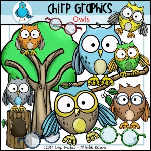 Owl Clip Art Set Chirp Graphics image 1