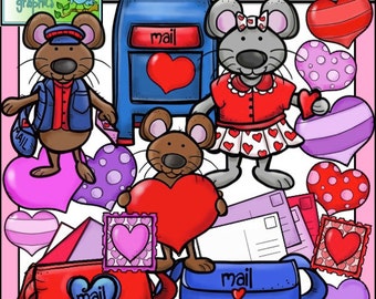 Valentine's Day Mice 'n Mail Clip Art - Chirp Graphics