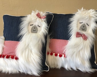 Llama Pillow Cover - Llama Decor - Denim Pillow Cover - 16 X 16