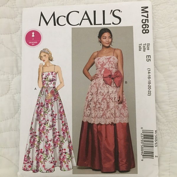 Floor Length Dress - Spaghetti Straps - Lace Overlay - McCalls M7568 Misses' Size 14-22 - NEW UNCUT