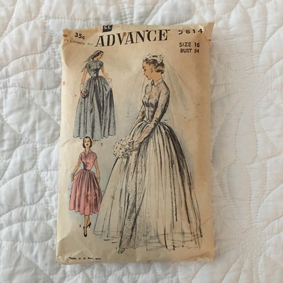 Vintage Wedding Gown Pattern Size 16 1950s Pattern Bust Etsy