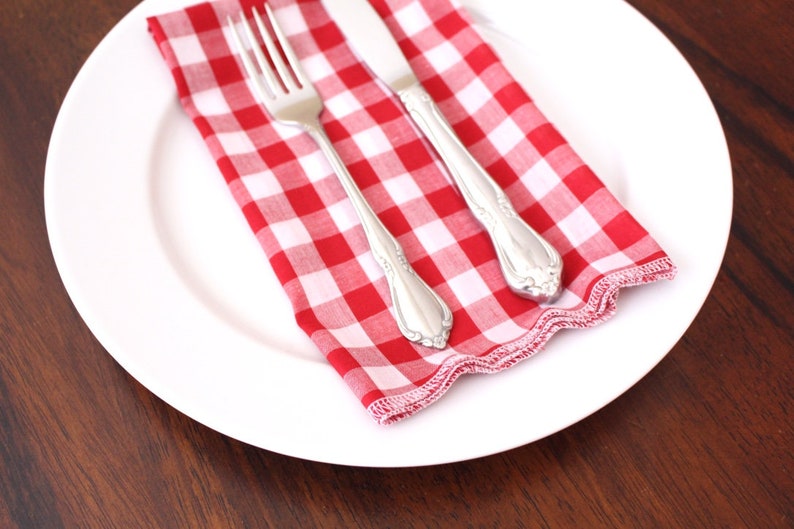 13X21 Smaller Laps Red and White Gingham Red White Checkered Napkins Thin Fabric Set of 4 Cloth Picnic Napkins