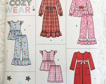 Pattern for Girls Pajamas - Simplicity 8272 - Size 3-6 and Size 7-14