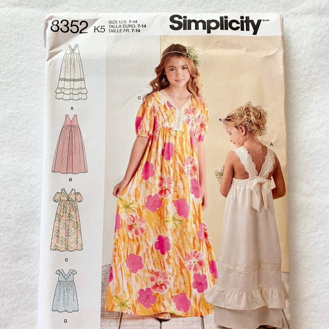 Girls Boho Style Dress Patterns NEW UNCUT Simplicity 8352 Girls Sizes 3