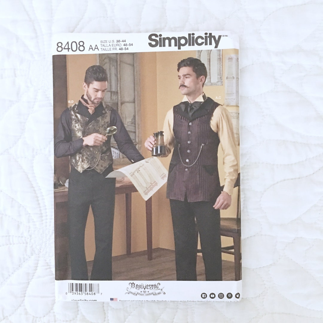 Mens Steampunk Costume Patterns - Vest and Shirt -NEW UNCUT Simplicity 8408 Mens' Sizes 38-44 ...