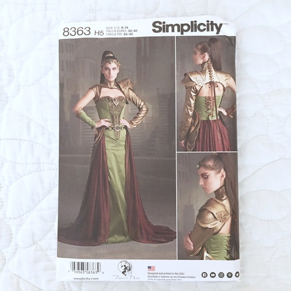 Ladies' Fantasy Ranger Costume Patterns -NEW UNCUT Simplicity 8363 - Misses' Size 6-14 - Armor - Gauntlets - Corset Pattern