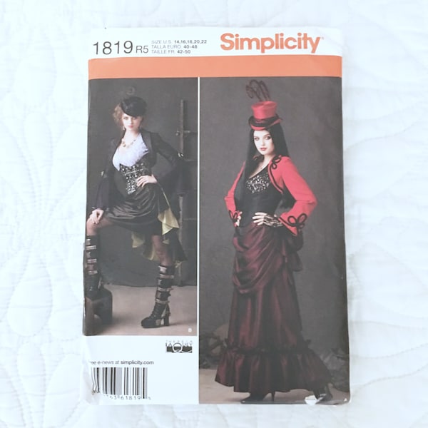 Steampunk Patterns - Simplicity 1819 - Misses' Size 6-12 and 14-22 - Steampunk Corsets - Steampunk Jacket and Skirt Patterns