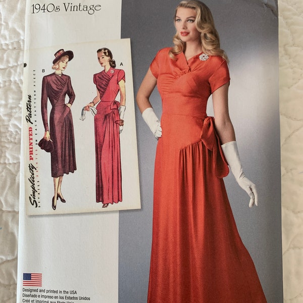 40s Style Formal Evening Gown Pattern - Misses Sizes 6-14 - Simplicity 8249 - 40s Dress Pattern - UNCUT