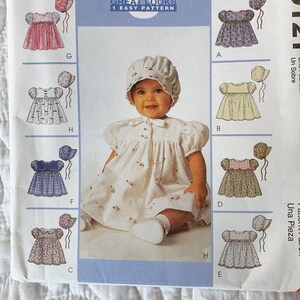 Bonnet with Ties Pattern Sewing Pattern for Baby Dress and Bonnet Infant Sizes McCalls 9121
