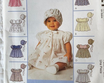 Bonnet with Ties Pattern Sewing Pattern for Baby Dress and Bonnet Infant Sizes McCalls 9121