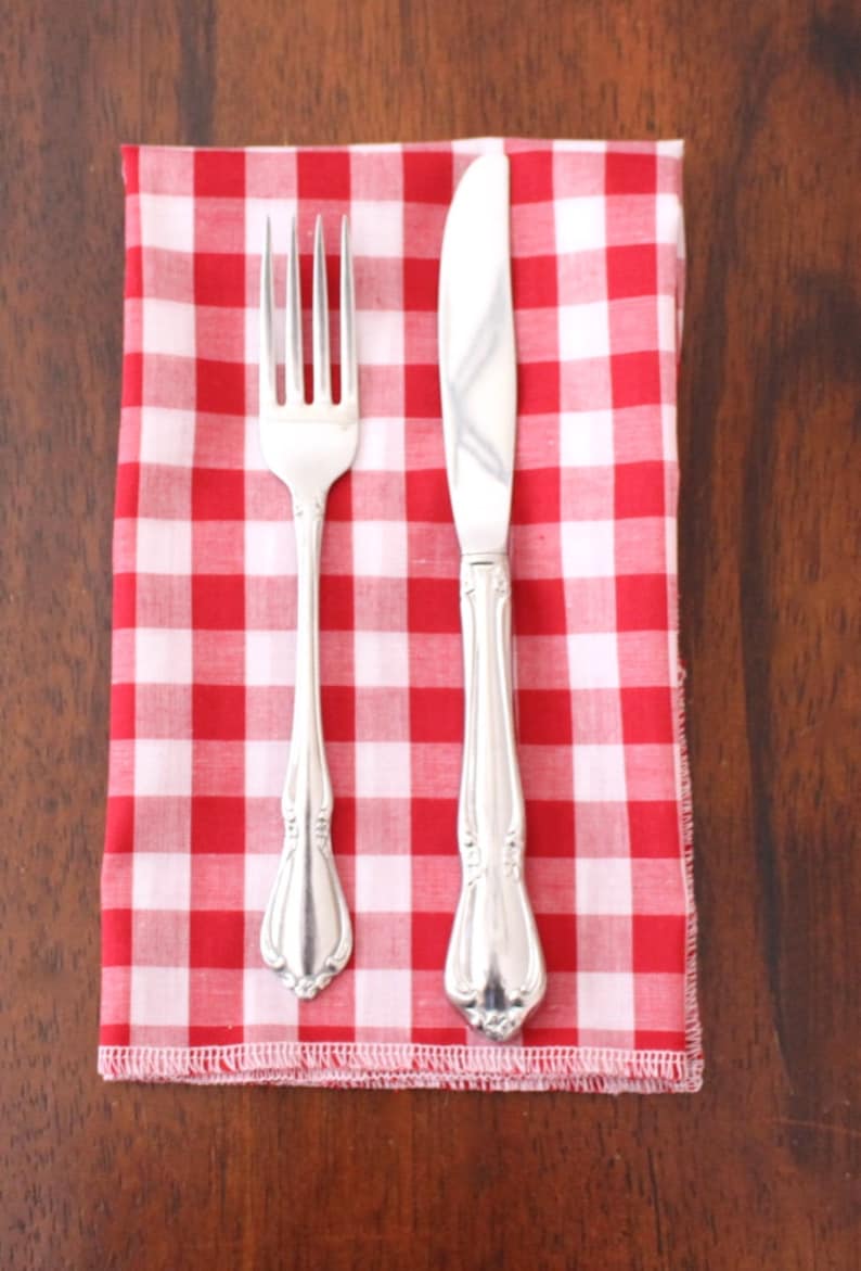 13X21 Smaller Laps Red and White Gingham Red White Checkered Napkins Thin Fabric Set of 4 Cloth Picnic Napkins