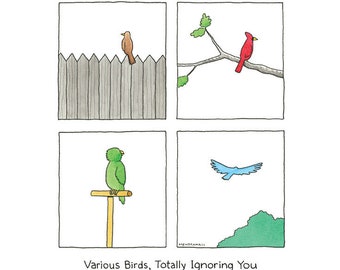 Funny Bird Watercolor Print: Quirky Cubicle Art (8x10)