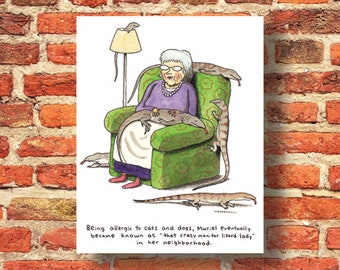 Lizard Poster, Cubicle Decor, Quirky Art, Herpetology Gift