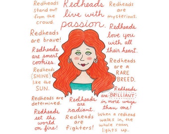 Redhead Art Print: Gifts for Redheads, Bedroom Wall Decor