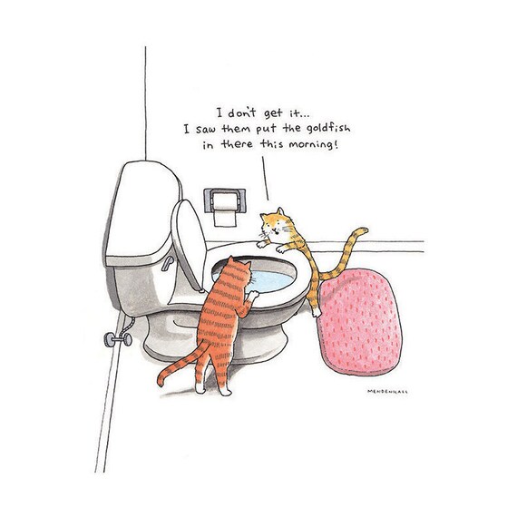 Cat Painting Cat Artwork Funny Bathroom Art Cat Portrait Etsy