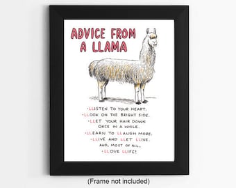 Llama Advice Watercolor Print: Humorous Cubicle Decor