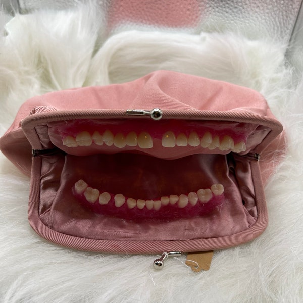 purse with resin denture teeth