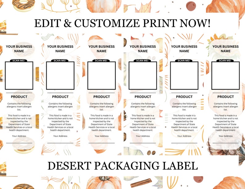 Fall Dessert Label L Mini Cake Pan Label L Holiday Label L Packaging ...