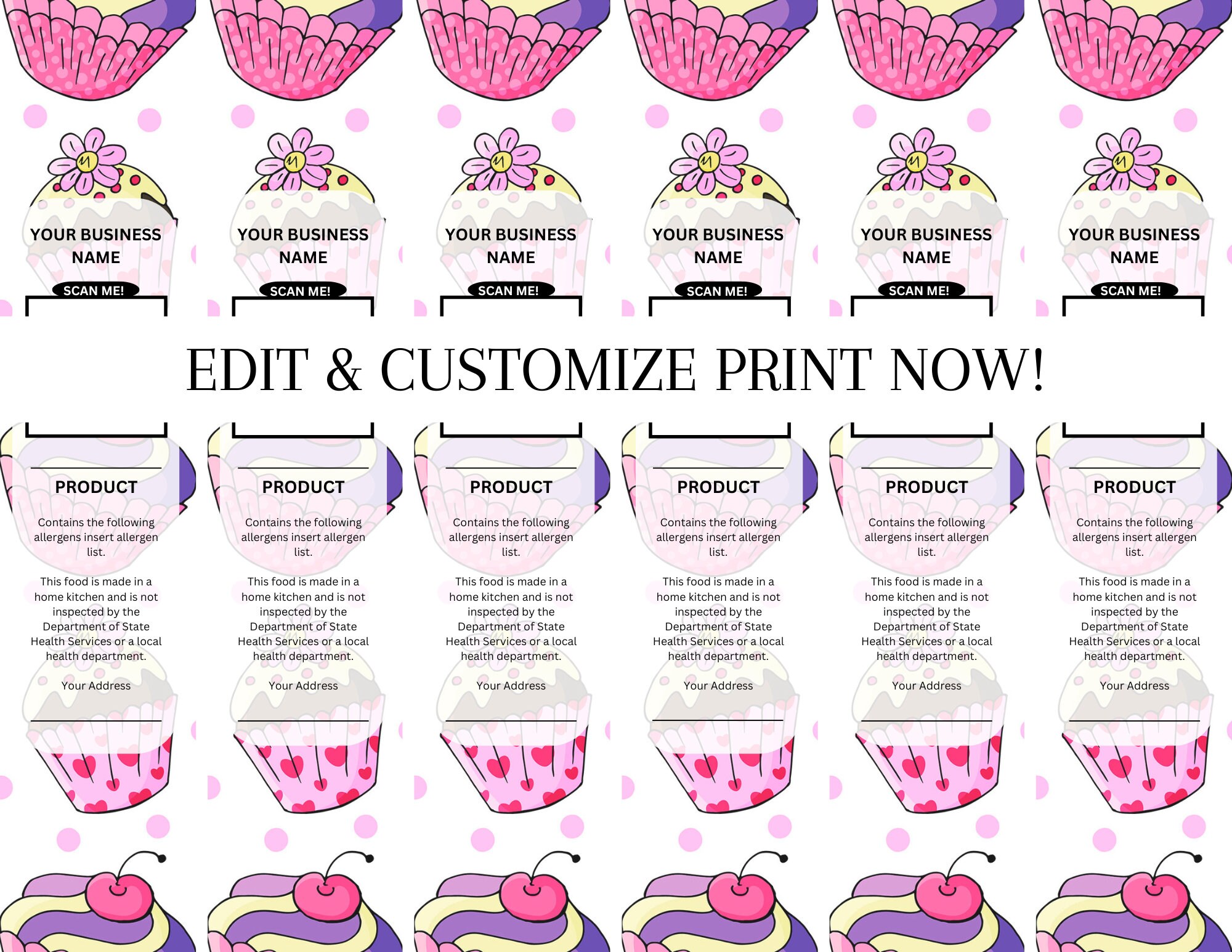 Pan Lable Editable Mini Cake Pan Label Template: Holiday Dessert Packaging ...