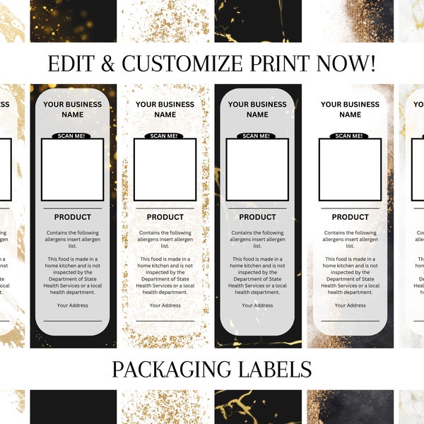 Holiday Packaging Label l Black & Gold Dessert Label l Cake Pan Dessert Label Packaging Template l Mini Cake Pan Template l Printable Labels