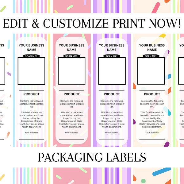 Mini Cake Tin Label Editable Template Canva, Sprinkles, Easter, Spring, Printable Cake Tin Label, Mini Cake Template, Packaging Template