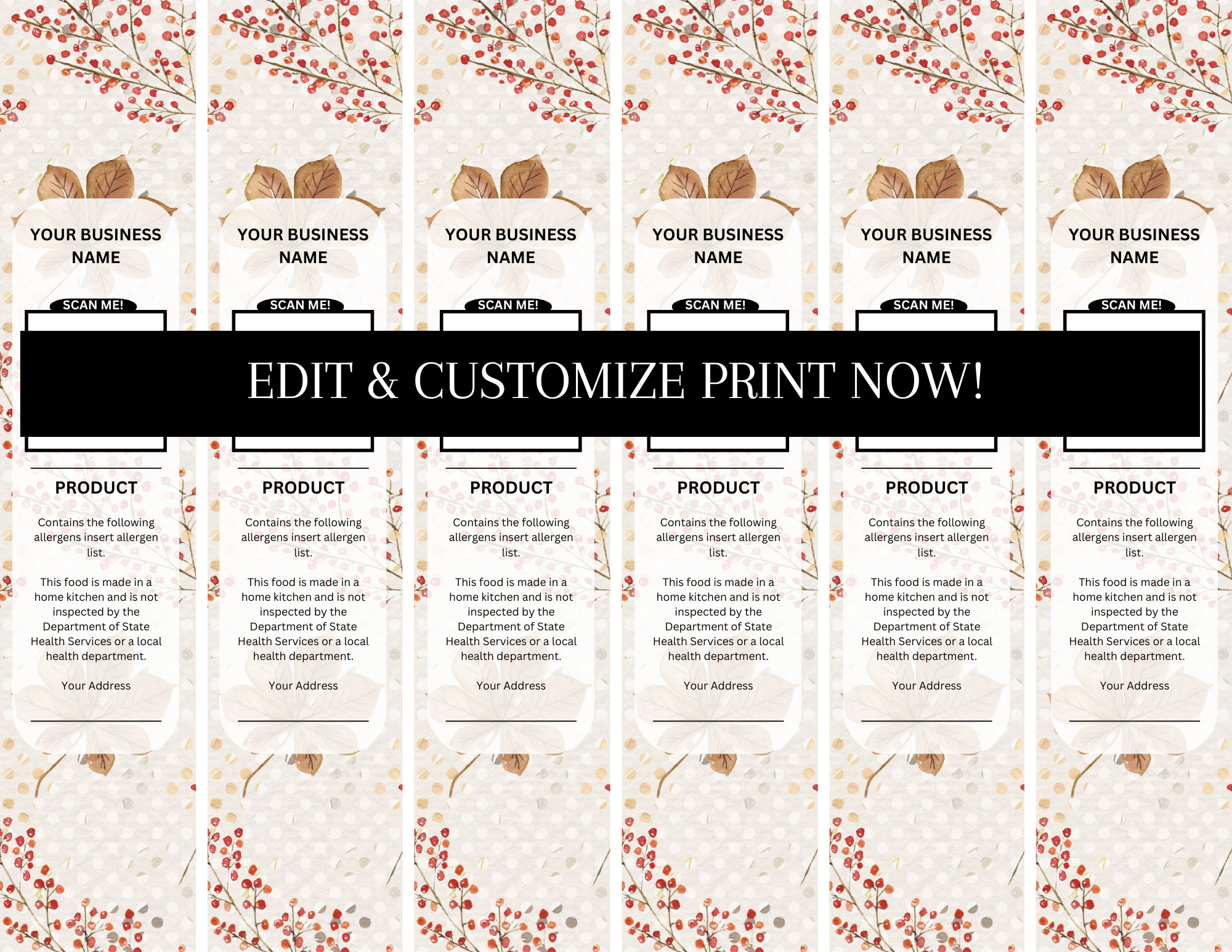 Fall Dessert Label Template | Editable Mini Cake Packaging (digital ...