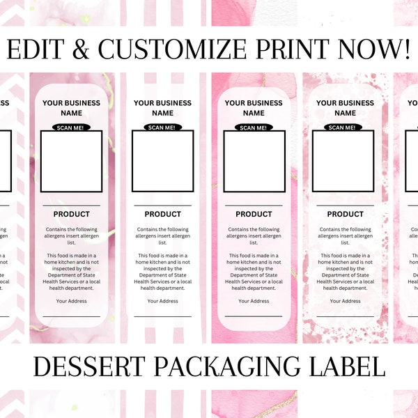 Packaging Label l Pink Dessert Label l Cake Pan Dessert Label Packaging Template l Mini Cake Pan Template l Printable Labels, Cake Pan Label