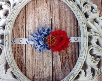 Nautical Ships Wheel Shabby Flower Headband