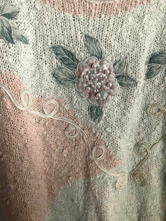 Vintage 90s pink pastel pearl rose sweater kawaii… - image 2