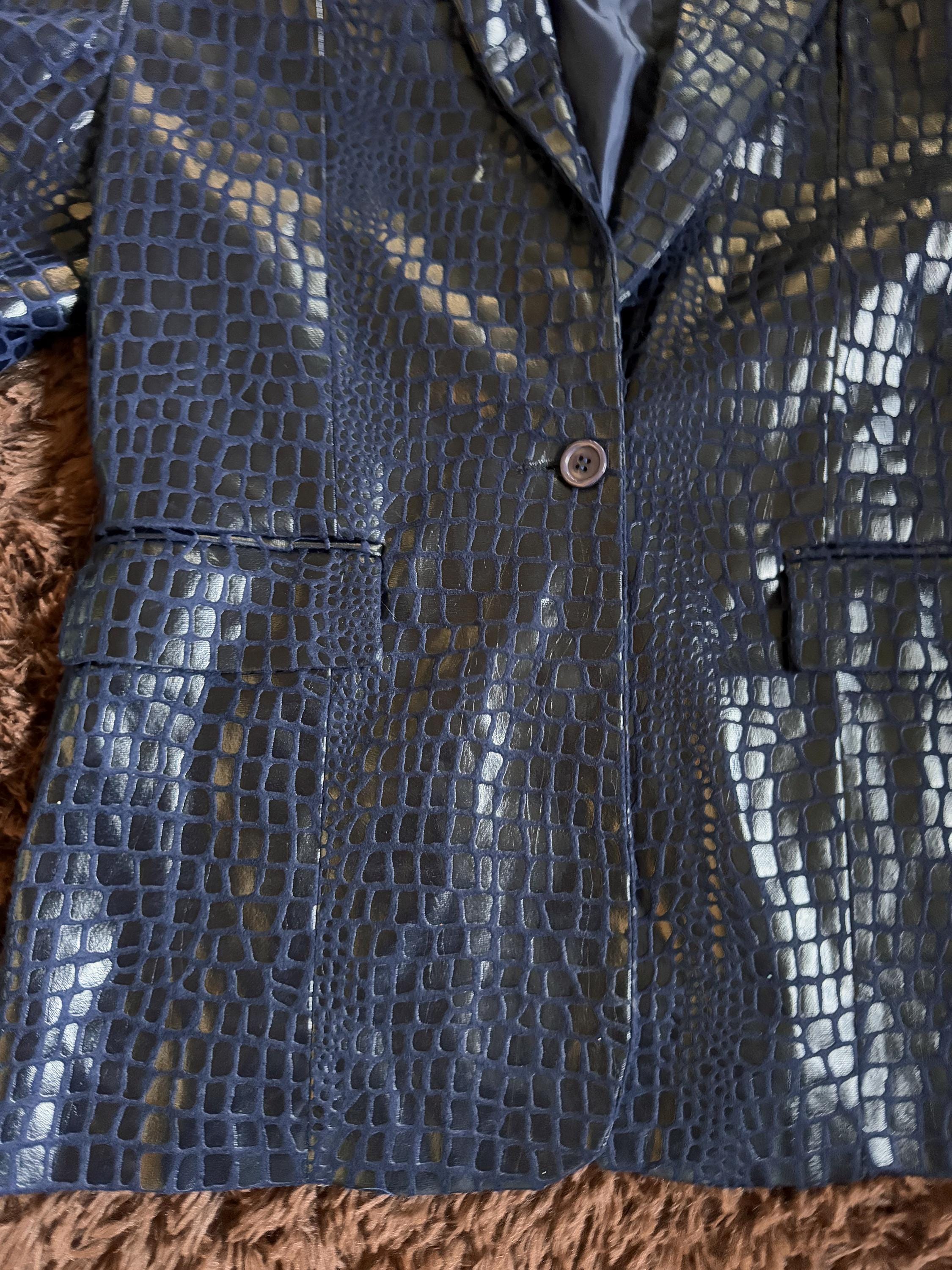 Vintage 90s Y2K Blue Pleather Crocodile Club Jacket 1990s Selene