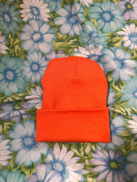 Vintage 90s orange fold over beanie hat dead stoc… - image 1