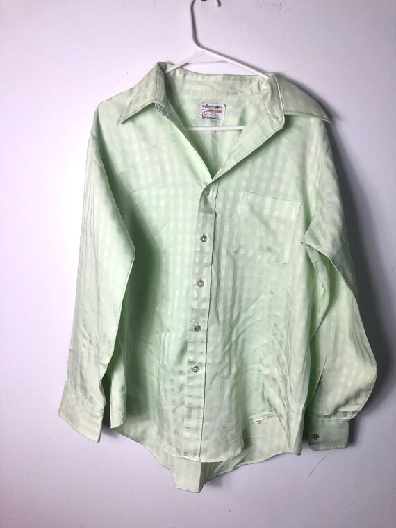 Vintage 70s brady bunch mens disco shirt light gre