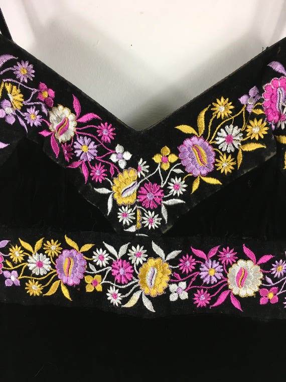 Vintage Black Velvet Maxi Dress 60s 70s embroider… - image 2