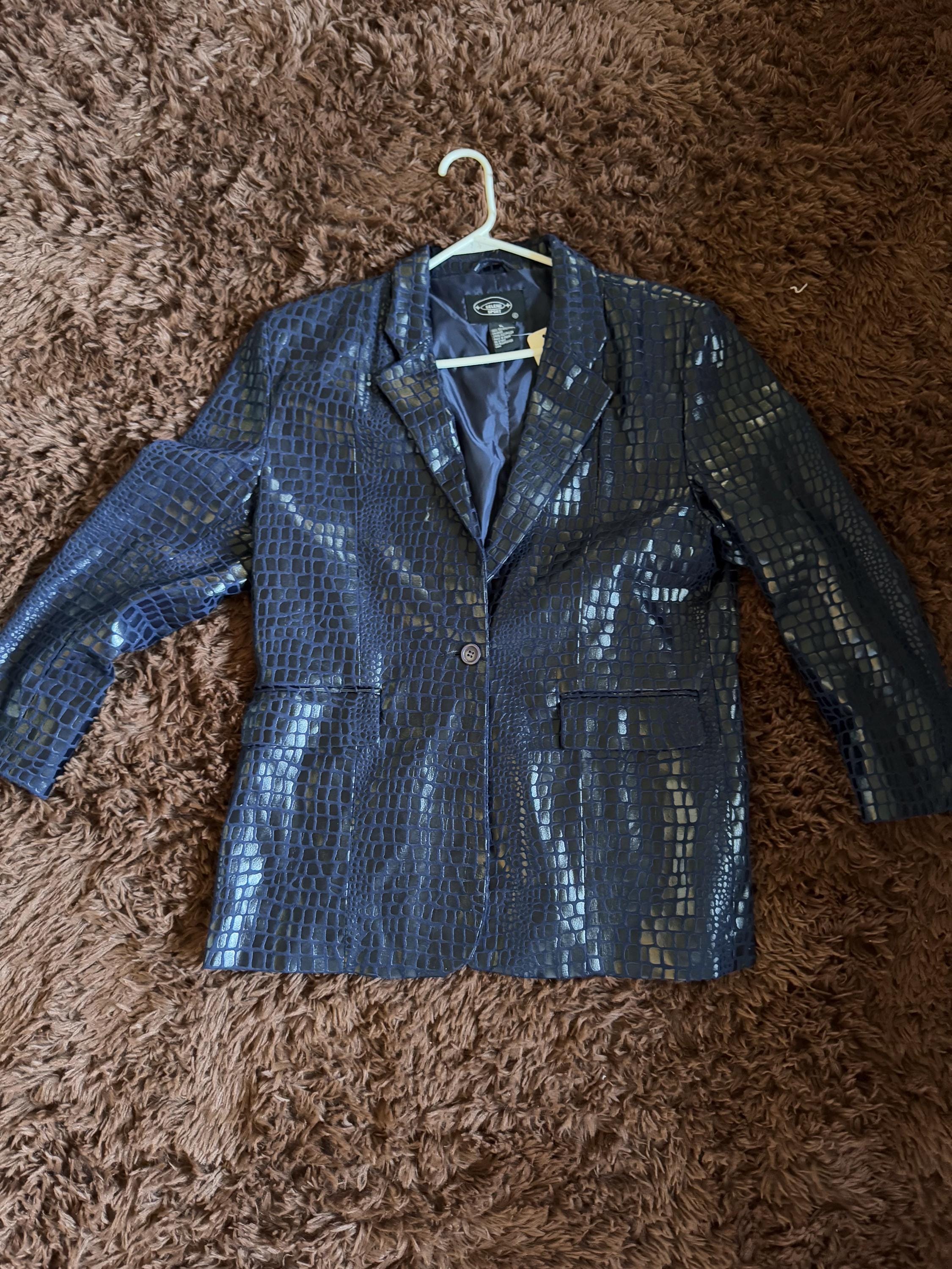 Vintage 90s Y2K Blue Pleather Crocodile Club Jacket 1990s Selene