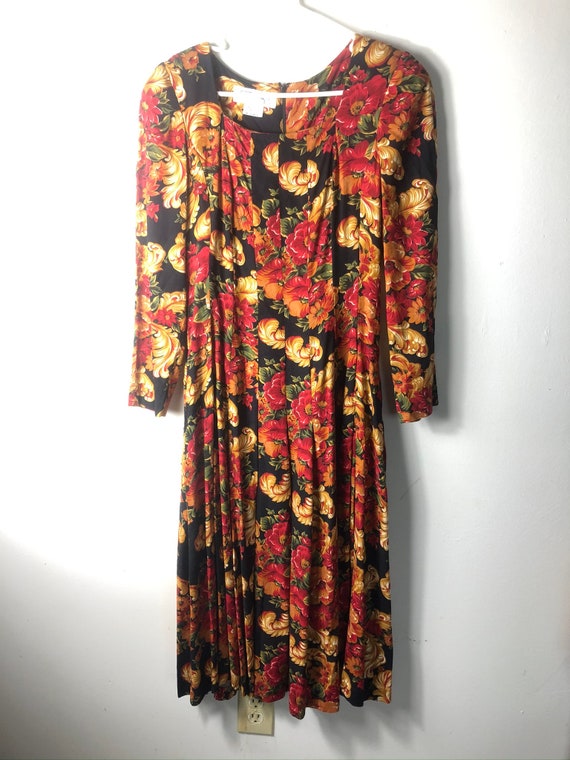 Vintage 90s long sleeve floral maxi dress red gol… - image 1