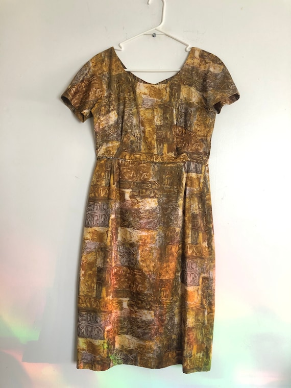 Vintage 1960s wiggle dress fitted mad men yellow b