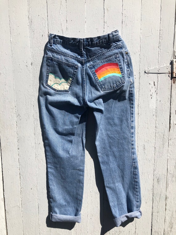 Vintage 90s hippie rainbow hand painted jeans 1970