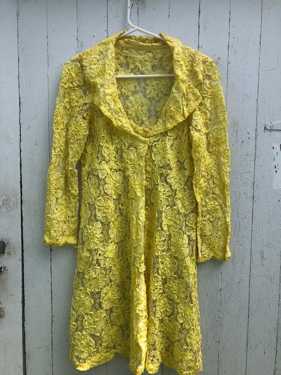 Vintage yellow lace overlay sheer 1930s 1940s dre… - image 3