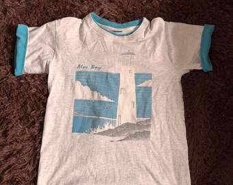 vintage 90s t shirt tee retro fashion Alexandria bay Alex bay light house 1980s beach cute