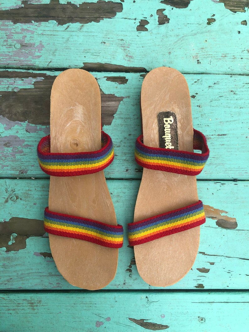70's rainbow flip flops