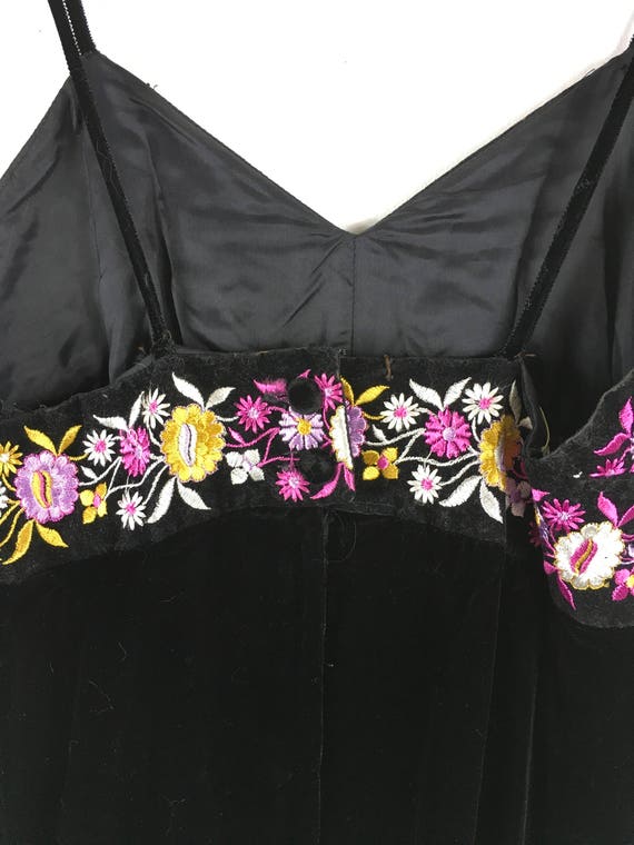 Vintage Black Velvet Maxi Dress 60s 70s embroider… - image 3