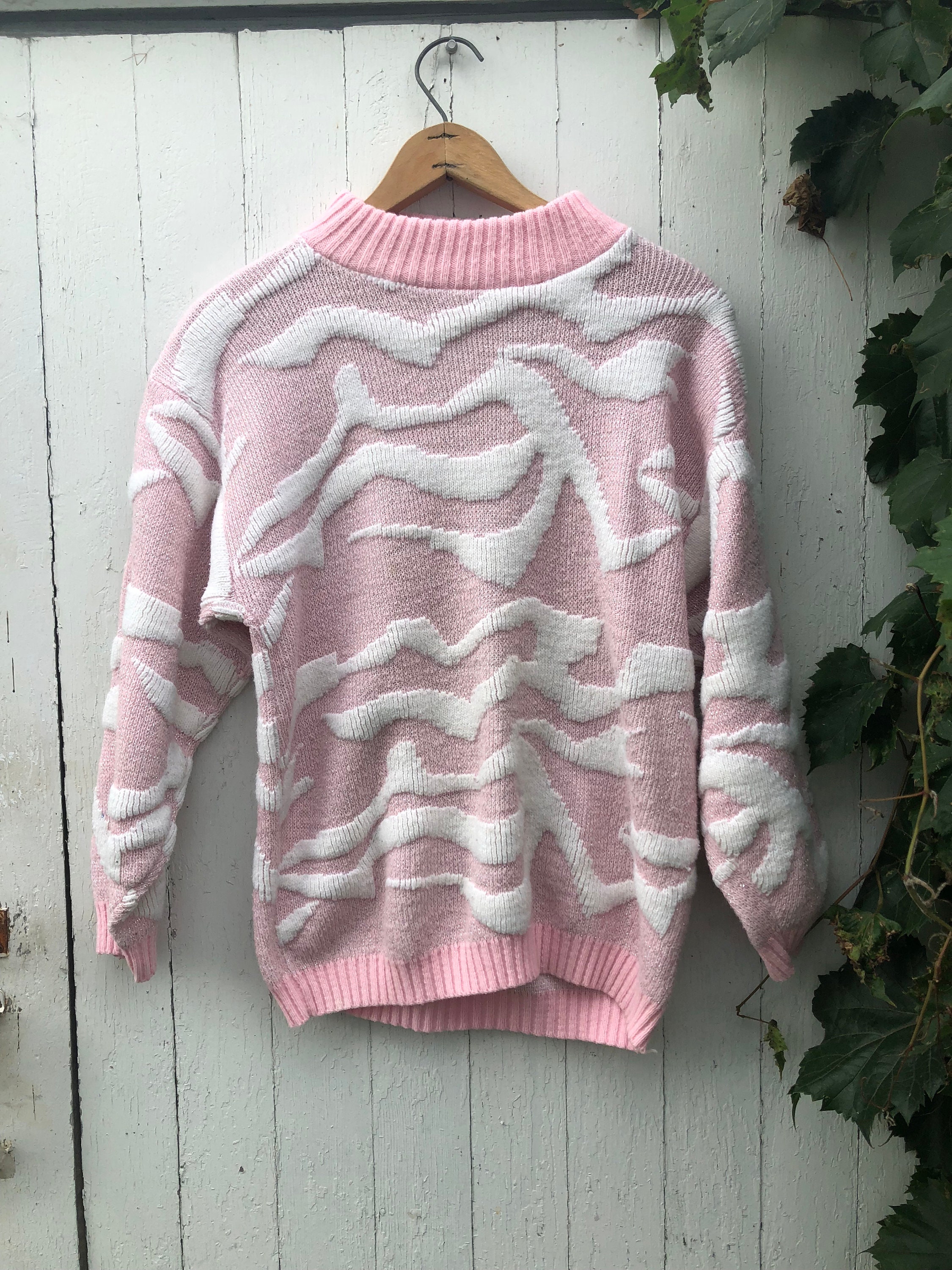 Vintage pink sparkle kawaii chunky sweater 80s 90s cozy kawaii | Etsy