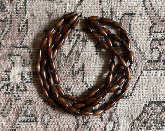 Vintage wooden beaded necklace 1960s 60s retro mid century 1970s 70s
