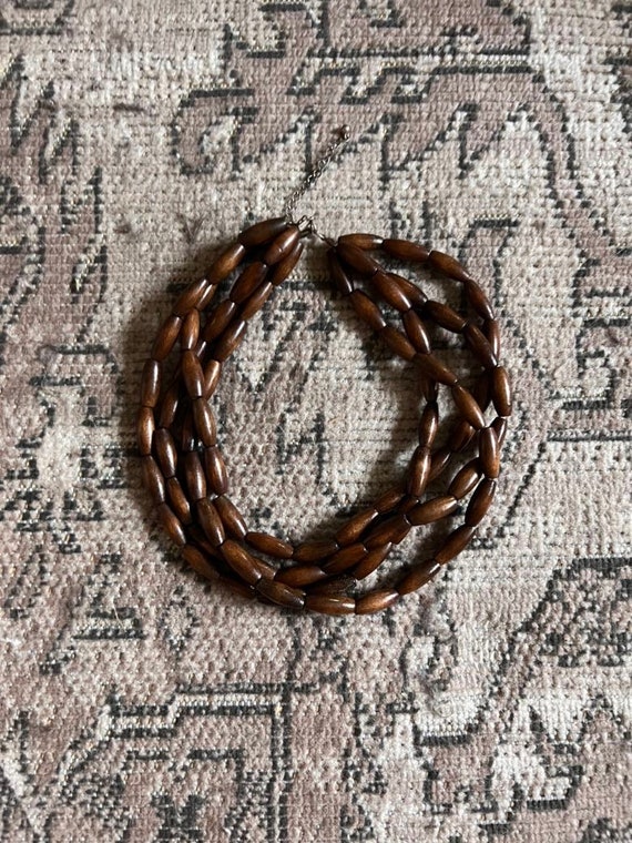 Vintage wooden beaded necklace 1960s 60s retro mi… - image 1